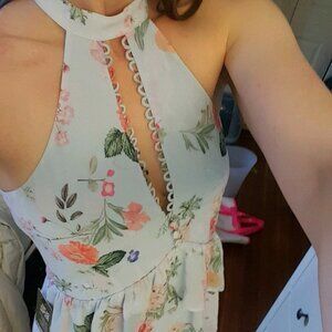 Light Blue Floral Halter Mini Sundress from Express - Size 8